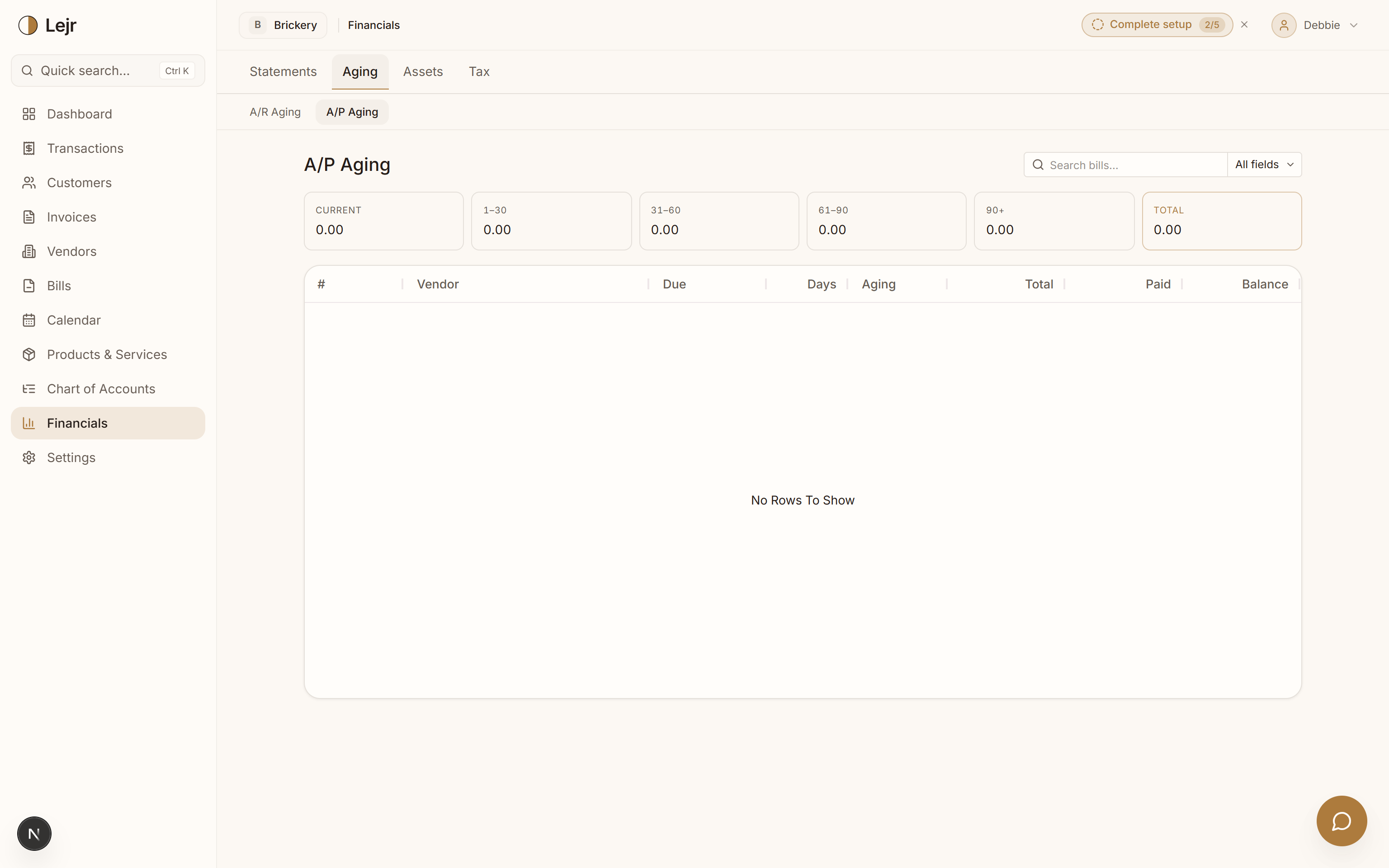 A/P Aging — In the app