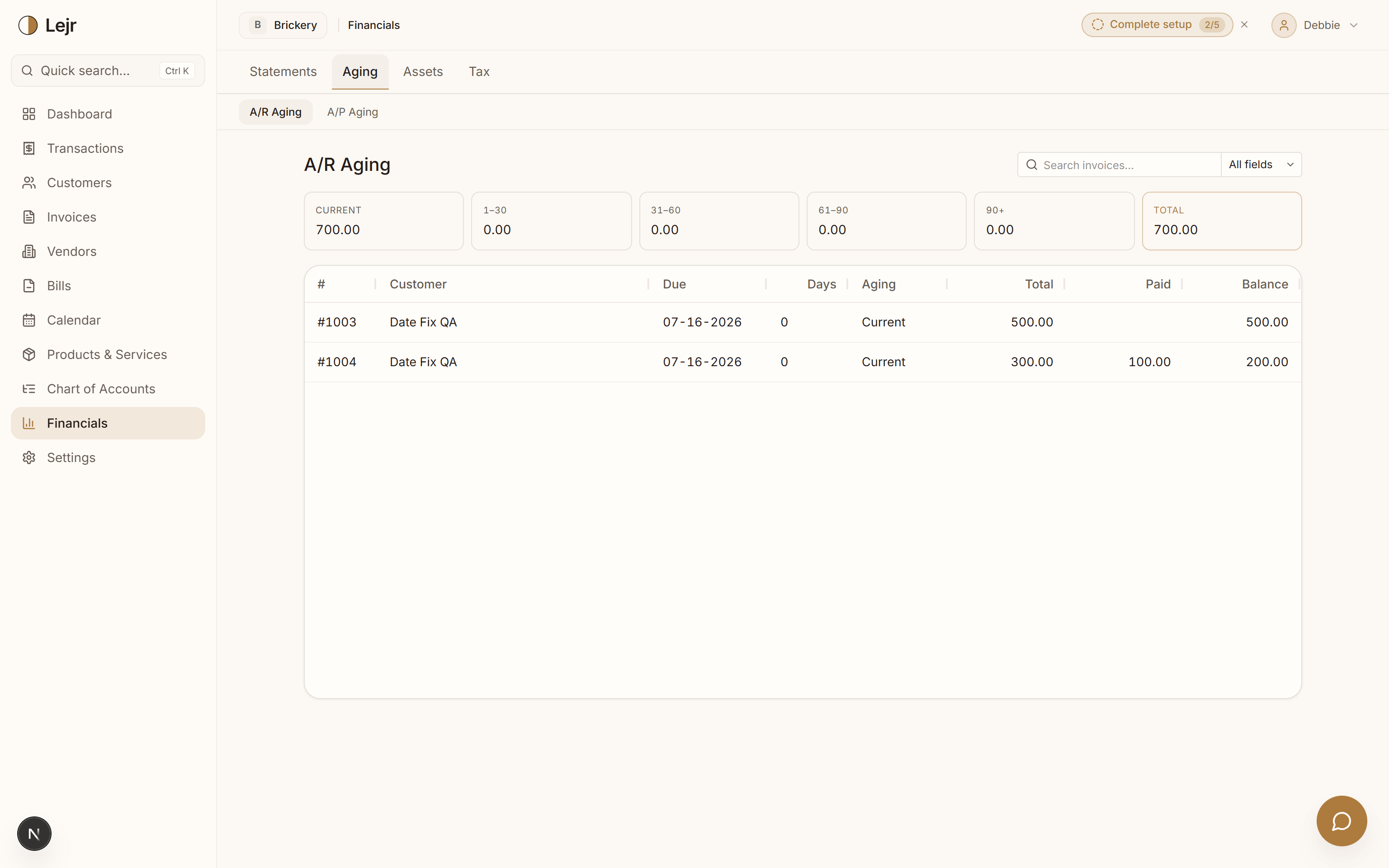 A/R Aging — In the app