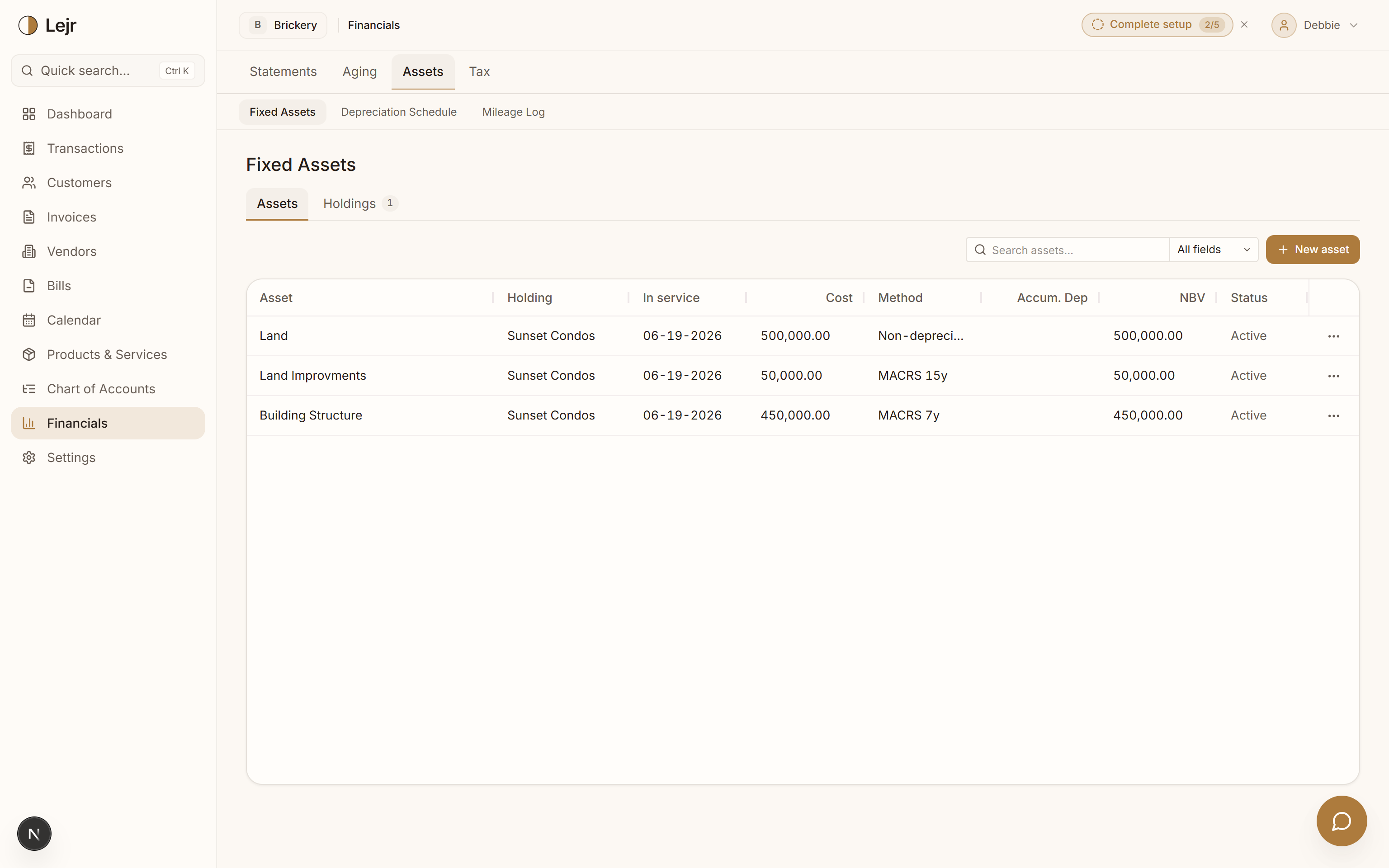 Fixed Assets — In the app