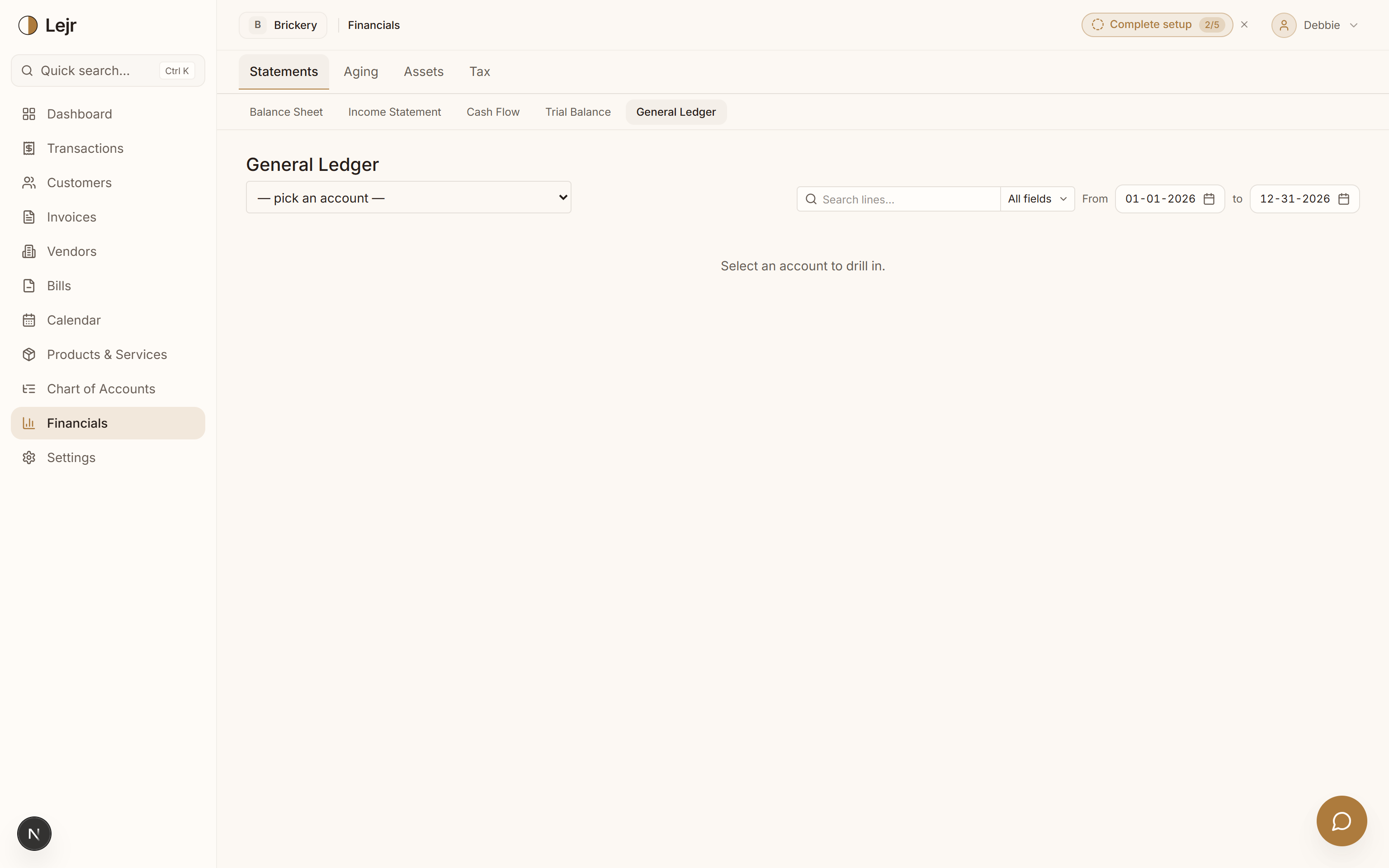 General Ledger — In the app