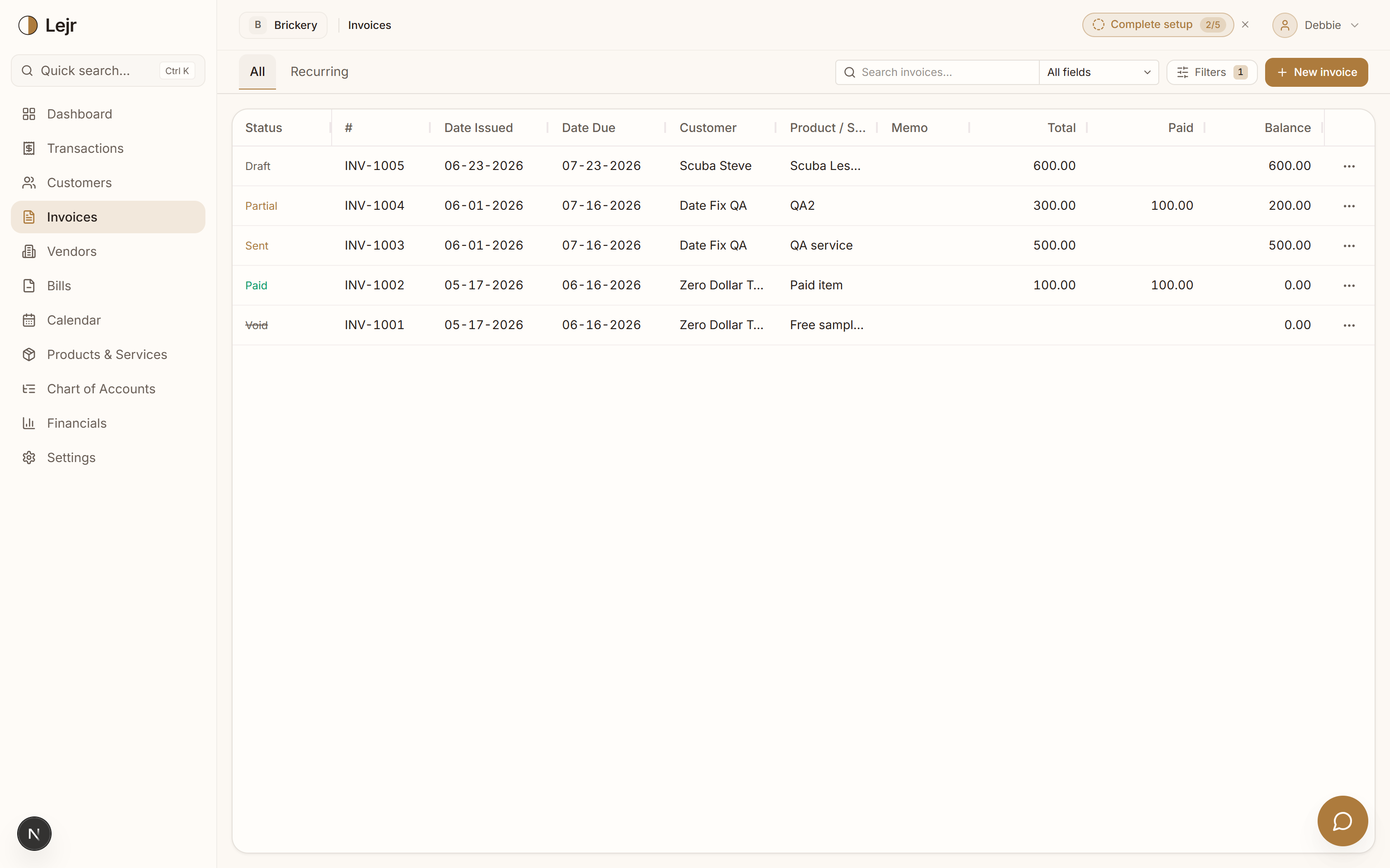 Invoices — In the app