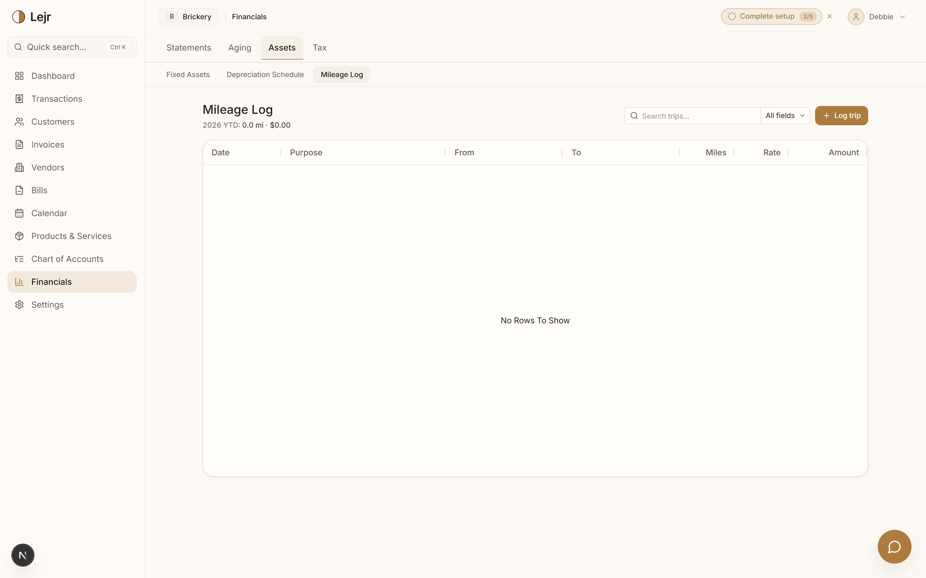 Mileage Log — In the app