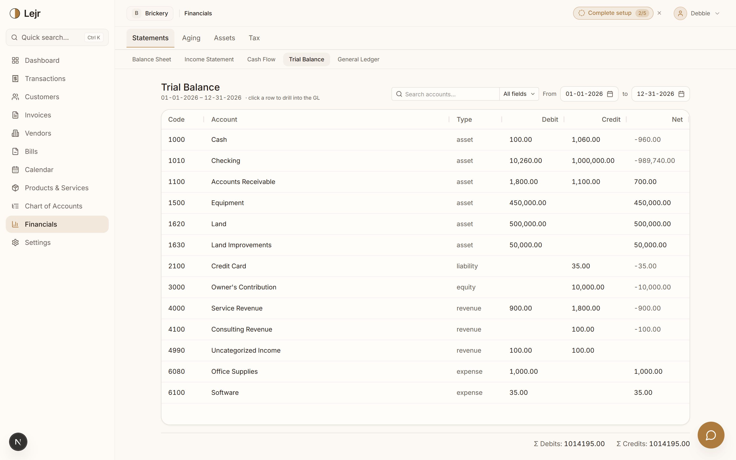 Trial Balance — In the app